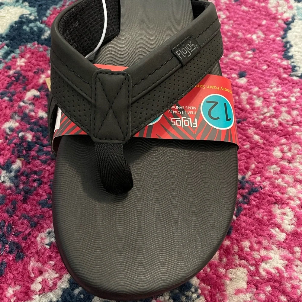 NWT Flojos Men's Memory Foam Comfort Flip Flop Thong Sandals - Black, Size 12 - Picture 7 of 7